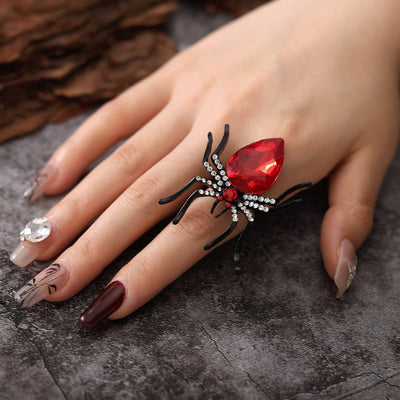 Halloween Spider Ring With Rhinestone Ins Personality Fashion Open Rings For Women Jewelry Accessories by Glamytek