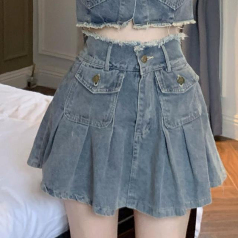 Washed Raw Edge Shirt Denim Suit by Glamytek