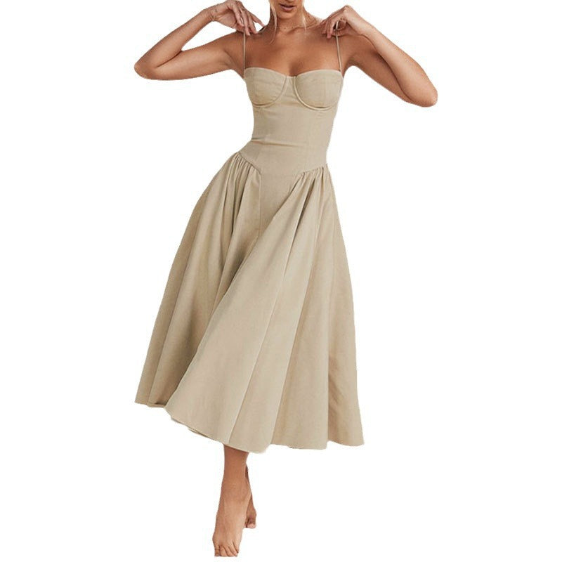 Skirt New Arrival Retro Long Skirt Palace Style Dopamine Wear with Sling for dress Women by Glamytek