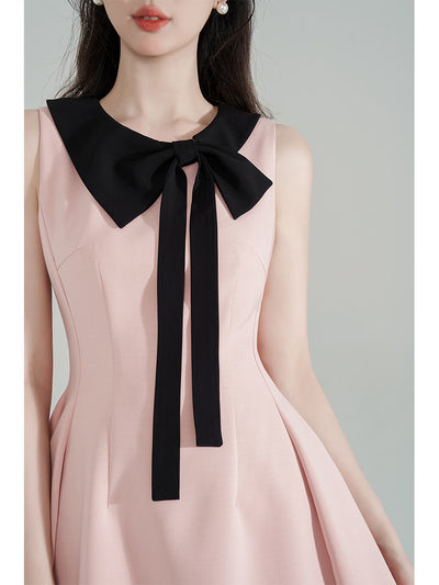 Tweed Style Pink Bows Halter Neck Dress by Glamytek