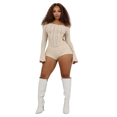 Backless Long Sleeve High Waist Slim Fit Jumpsuit Polyester