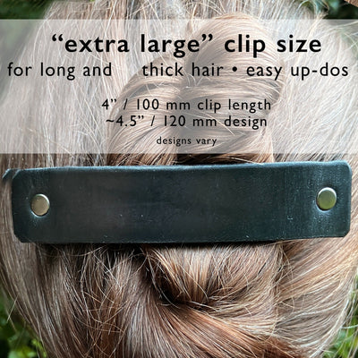 Black Barrette with Fancy Silver Filagree Studs by Glamytek