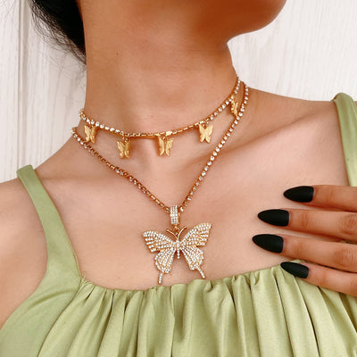 Multi-layered necklace butterfly necklace by Glamytek