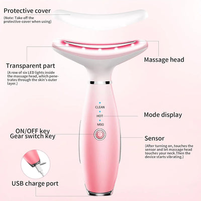 Neck Face Massager, Skin Care Face Massage Tool, 3-in-1 Facial Massager, Face Sculpting Tool With Thermals, Vibration by Glamytek