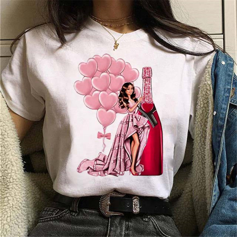 Balloon Print Women Black Tshirt by Glamytek