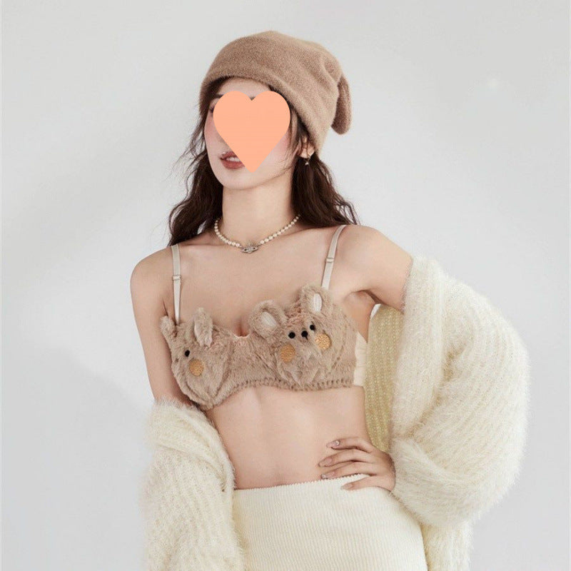 Soft Bear & Bunny Lolita Push-up Bra Set for Winter