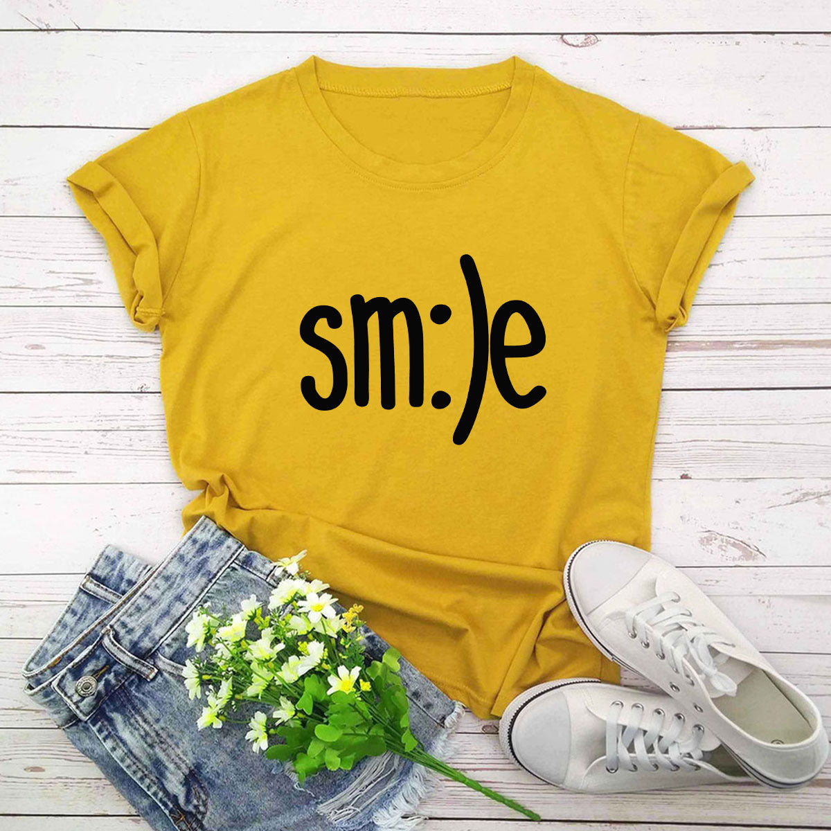 S-5XL Plus Size TShirt Women New Smile Letter Printed Shirt O Neck Short Sleeve Tees Summer Top 100%cotton Women's T-shirts by Glamytek