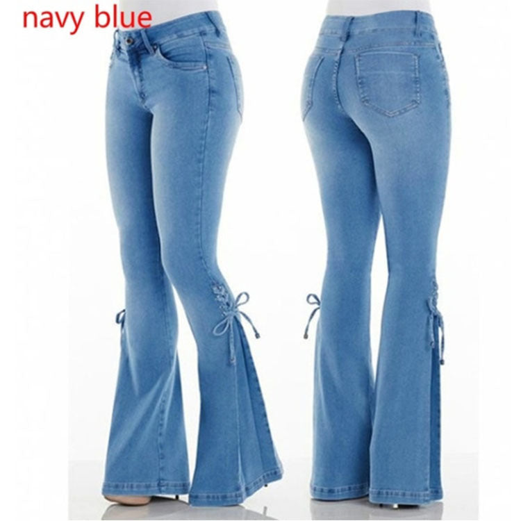 Ladies jeans mid-waisted denim trousers stretch jeans by Glamytek