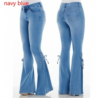 Ladies jeans mid-waisted denim trousers stretch jeans by Glamytek
