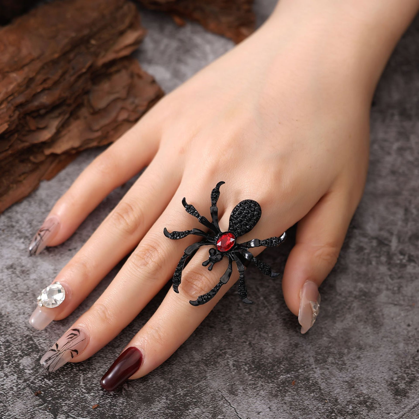 Halloween Spider Ring With Rhinestone Ins Personality Fashion Open Rings For Women Jewelry Accessories by Glamytek