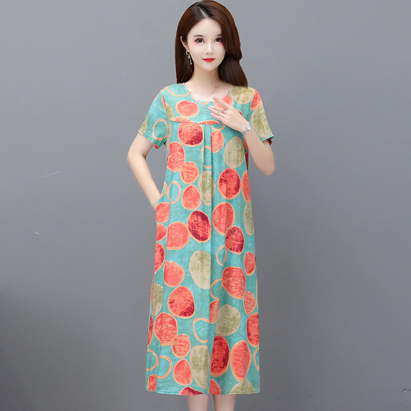 Cotton and silk dress for middle-aged summer
