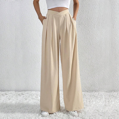 Summer New Solid Color Pleated Casual Wide-leg Pants Loose Casual Women's Commuting Versatile Style Comfortable TrousersS by Glamytek