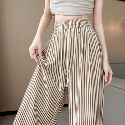 Black and White Vertical Stripe Wide Leg Pants by Glamytek