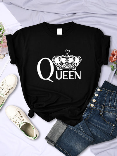 Queen'S Big Crown Printed Women T Shirts Breathable Summer by Glamytek