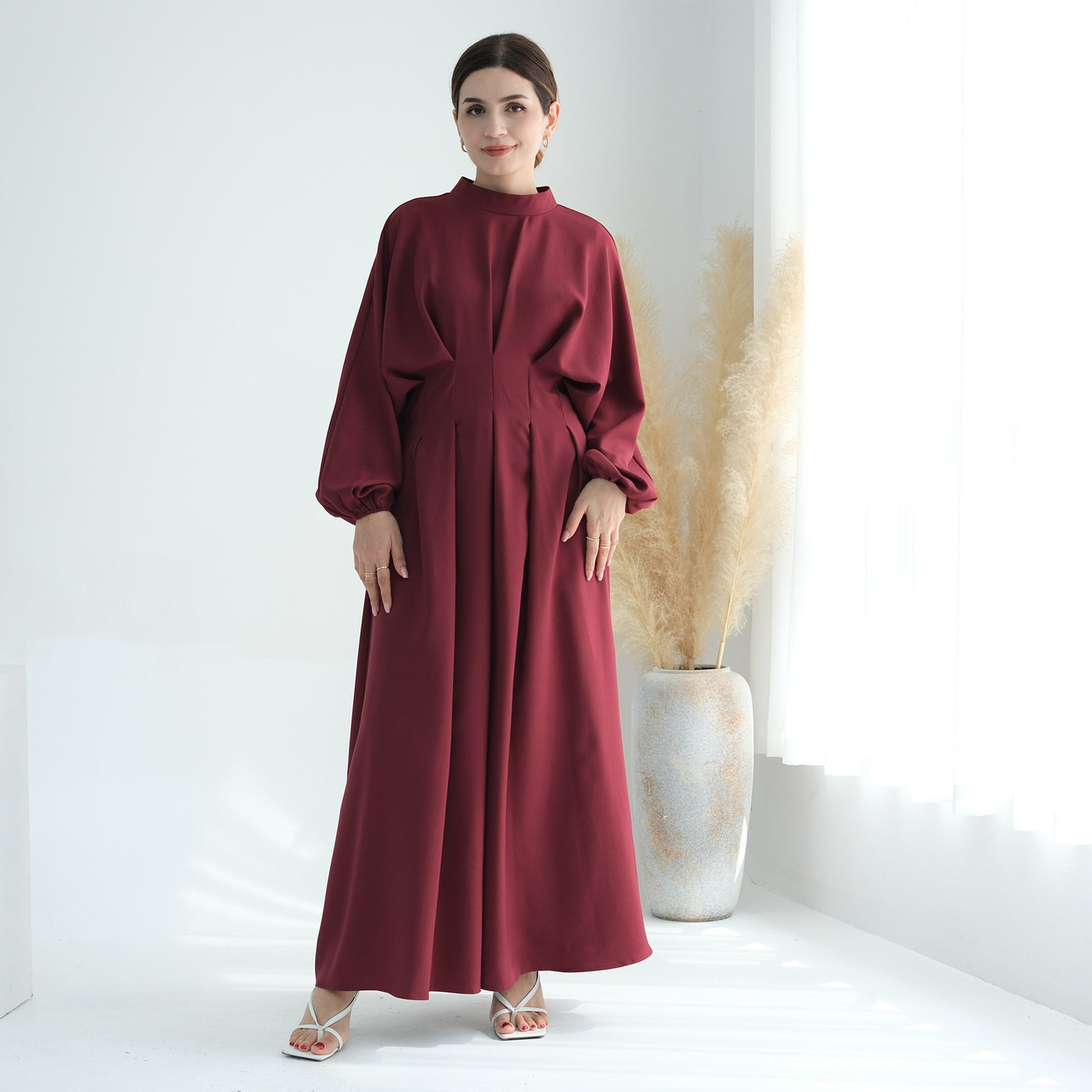 Turkey Dubai Solid Color Beam Sleeve dress by Glamytek
