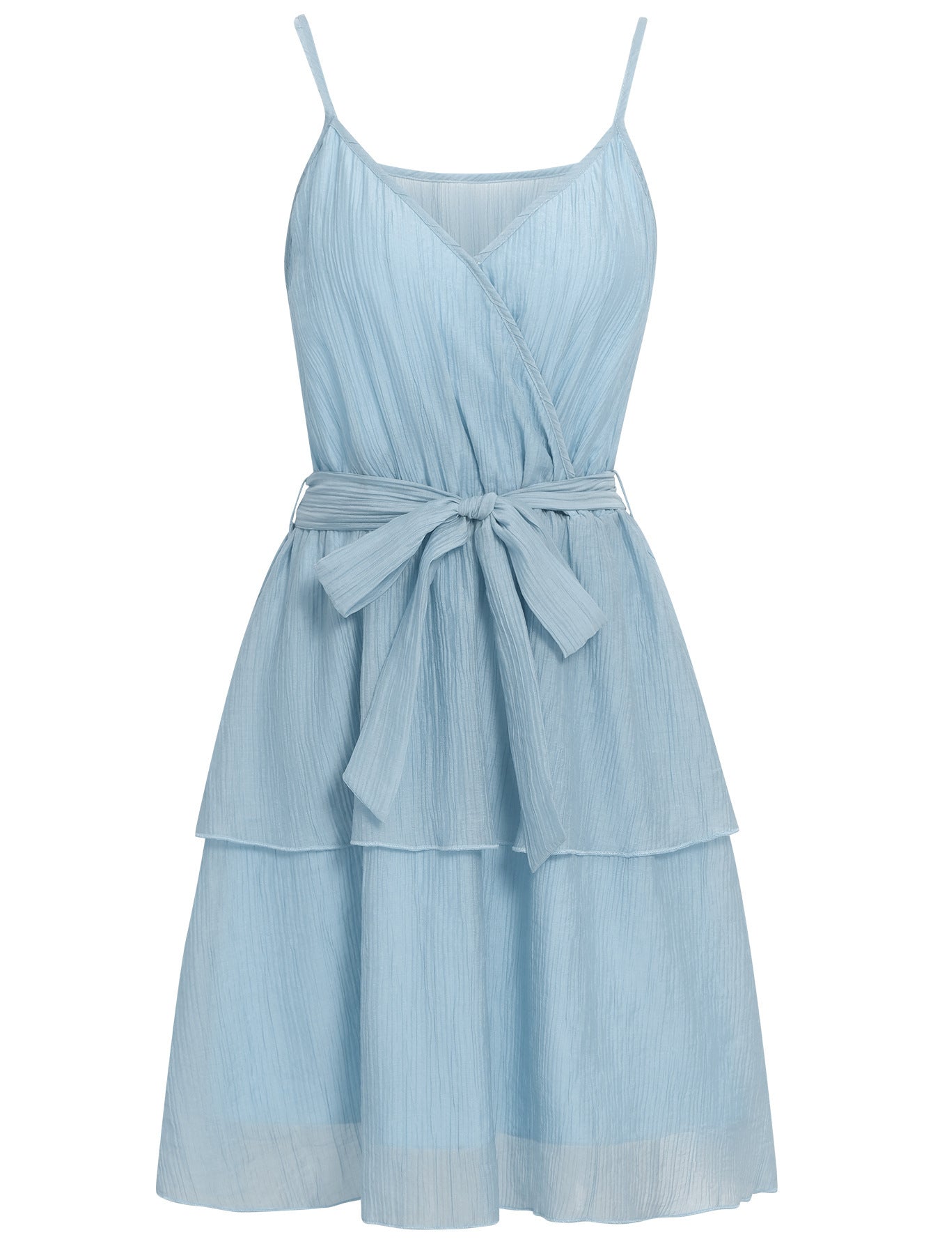 Casual Solid Color And V-neck Tie Waist Strap Dress For Women by Glamytek