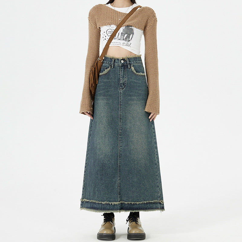 Retro Fashion Hip Denim Long Skirts Women by Glamytek
