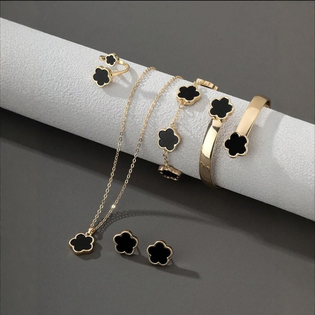 Five Leaf Clover Necklace Ring Earrings for Women