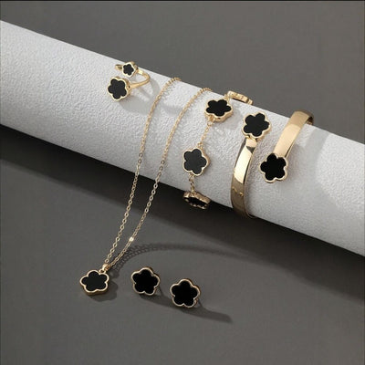 Five Leaf Clover Necklace Ring Earrings for Women