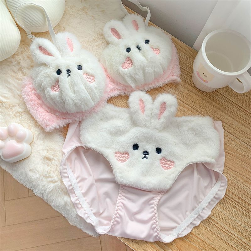 Soft Bear & Bunny Lolita Push-up Bra Set for Winter