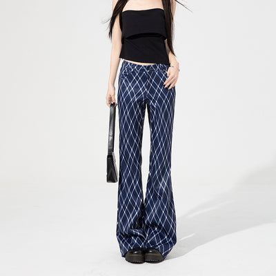 Commuter High-grade Women's Plaid Bell-bottom Pants by Glamytek