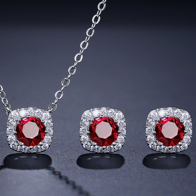 Set Square Necklace Stud Jewelry Set by Glamytek