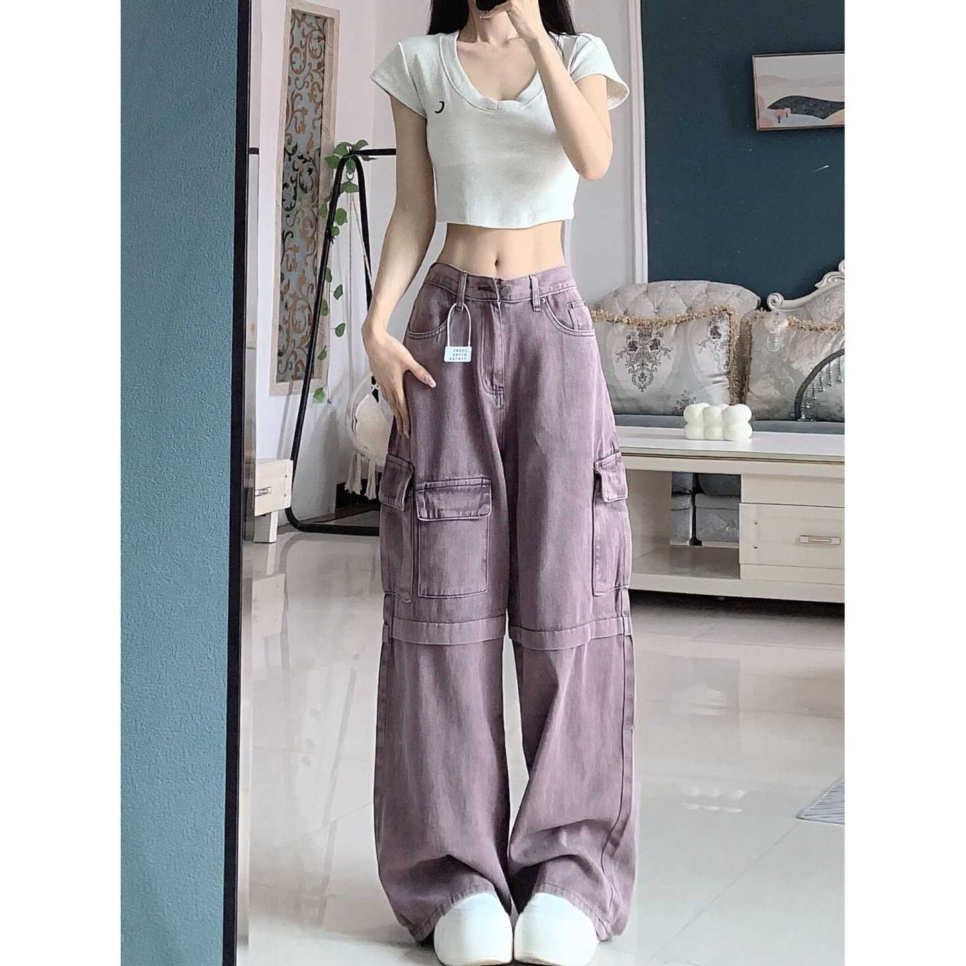 Retro Purple Cargo Jeans Women by Glamytek