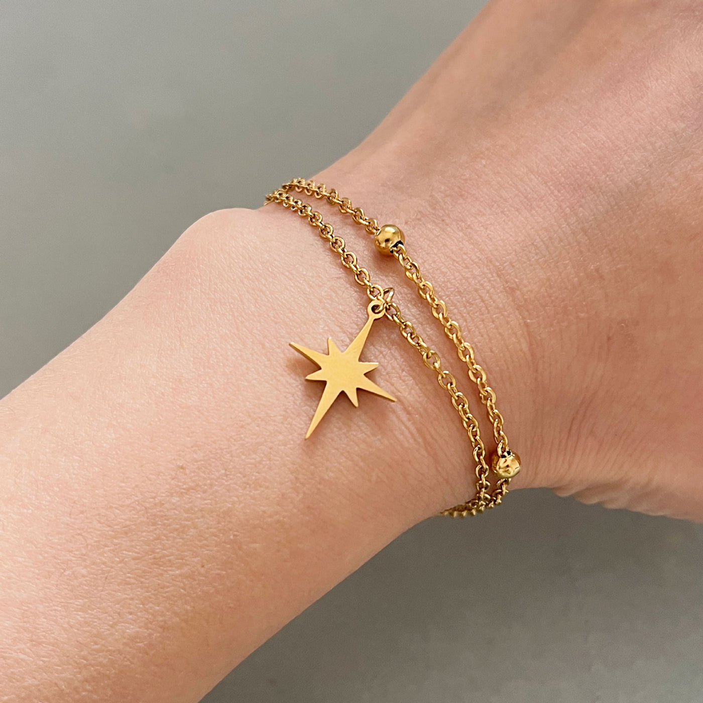 Double-Layer Stainless Steel Eight-Pointed Star Bracelet for Women