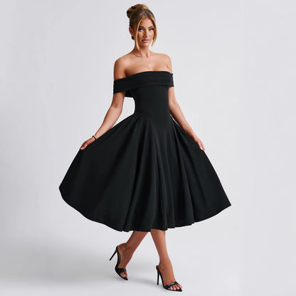 A one-neck backless solid-color strapless dress for women
