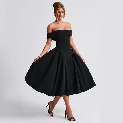 A one-neck backless solid-color strapless dress for women by Glamytek
