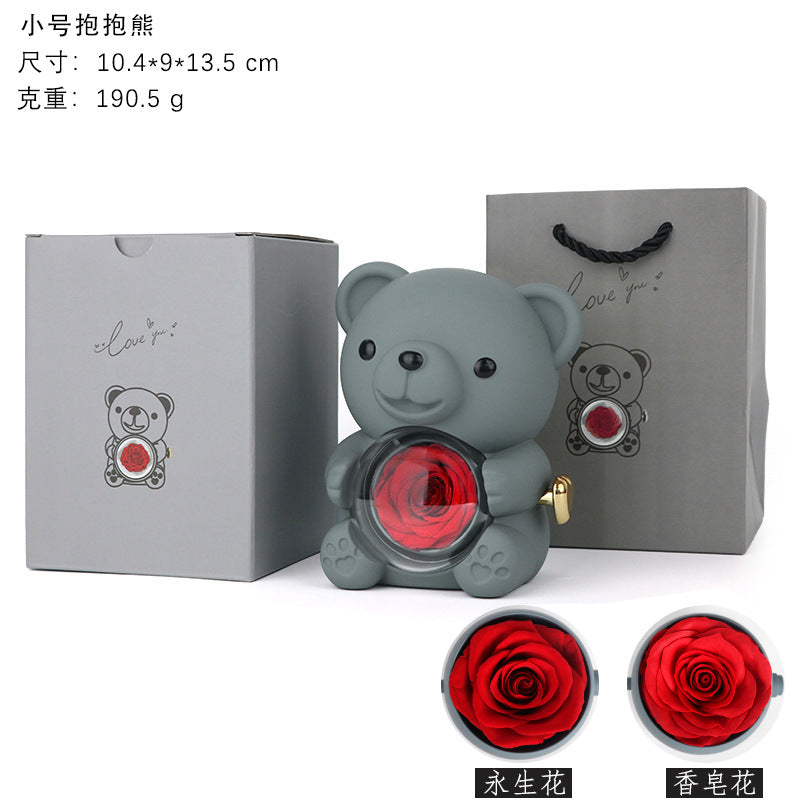 Hug Bear Flip Surprise Rose Flower Jewelry Box