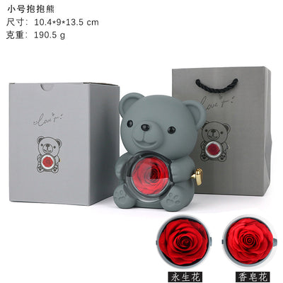 Hug Bear Flip Surprise Rose Flower Jewelry Box