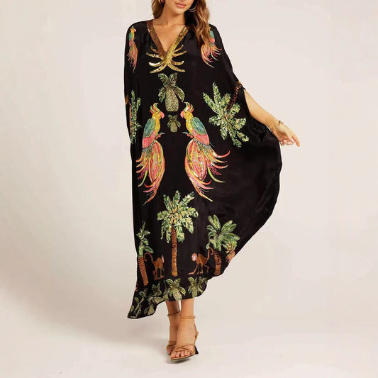 Women's V-neck Animal Print Loose Dress