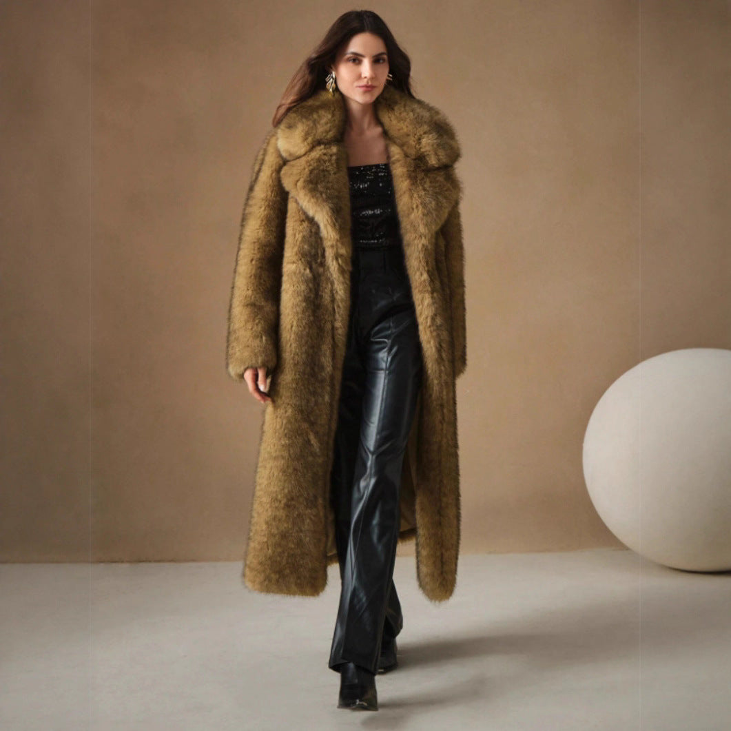 Womens Fall Winter Fluffy Long Imitation Fox Fur Jacket