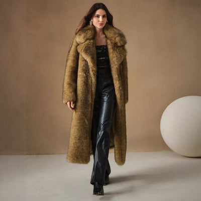 Womens Fall Winter Fluffy Long Imitation Fox Fur Jacket