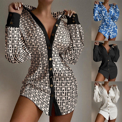 New Fashion Printed Waist-controlled Fastener Decoration Women's Shirt by Glamytek