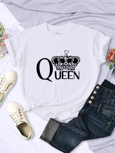Queen'S Big Crown Printed Women T Shirts Breathable Summer by Glamytek