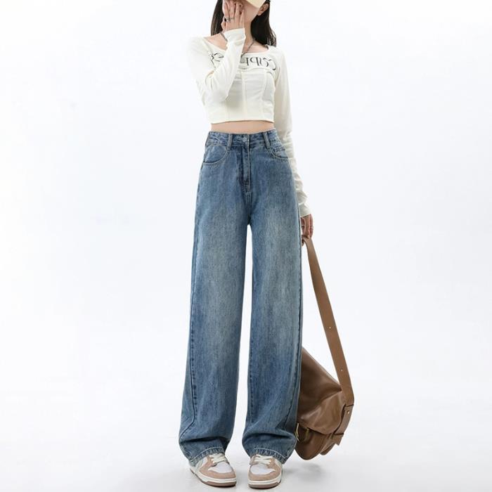 Simple All-matching Wide Leg Jeans For Women Spring And Autumn New High Waist by Glamytek
