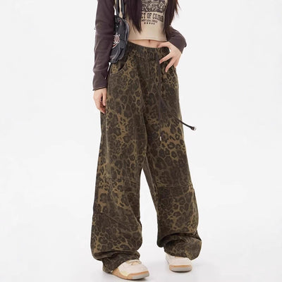 Leopard Print Women's Design Elastic Waist Loose Wide Leg Pants by Glamytek