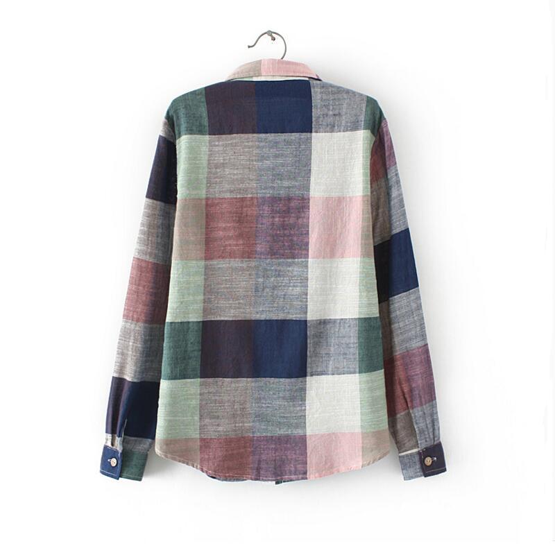 asual Plaid Women Blouses Kimono Vintage Linen Cotton Long Sleeve Blouse Female Shirts Tops by Glamytek