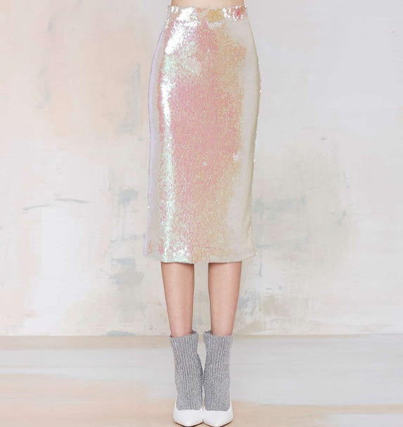 HDY Haoduoyi Women Summer Fashion Retro High Waist Skirt Sequined Pencil Bodycon Skirts by Glamytek