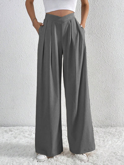 Summer New Solid Color Pleated Casual Wide-leg Pants Loose Casual Women's Commuting Versatile Style Comfortable TrousersS by Glamytek