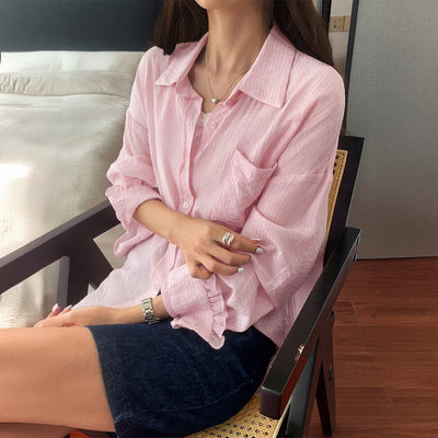 Casual Solid Color Long Sleeve Button Shirt Women's Clothing by Glamytek