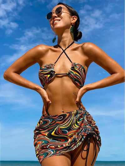 Printed bikini set for women (three-piece)