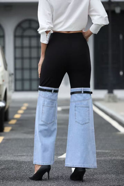 2025 Women's New Denim Flared Pants, Slim Fit Thighs, Slim Calves, Small Knee Straps, Calf Design Pockets, Mini Version Knee Jeans, Full Of Design Sense, Street Style, Women's Denim by Glamytek