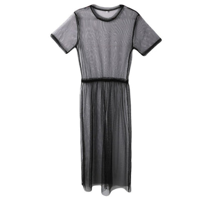 New Fashion Women Black Mesh Cover Up Sheer Short Sleeve Blouses Women Summer Long Casual Clothing Shirts by Glamytek