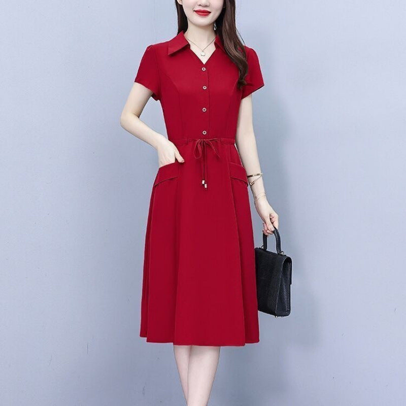 Elegant Women's Waist-Slimming Suit Dress for Summer in Polyester