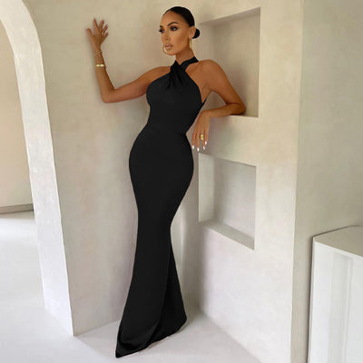 Solid-color sleeveless backless dress by Glamytek