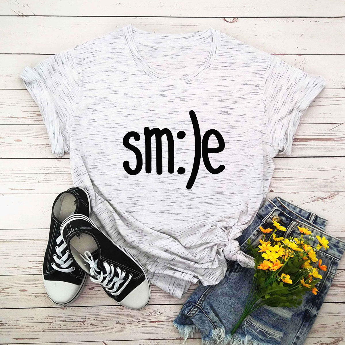 S-5XL Plus Size TShirt Women New Smile Letter Printed Shirt O Neck Short Sleeve Tees Summer Top 100%cotton Women's T-shirts by Glamytek