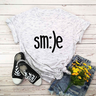 S-5XL Plus Size TShirt Women New Smile Letter Printed Shirt O Neck Short Sleeve Tees Summer Top 100%cotton Women's T-shirts by Glamytek